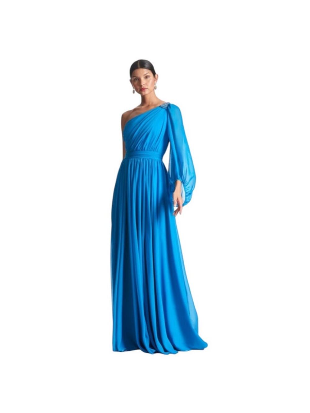 Sachin + Babi NEW Size 4 Makayla One Shoulder Embellished Gown Azure Blue NWT